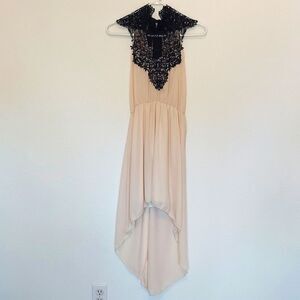 Black Lace & Cream Hi-Low Summer Dress